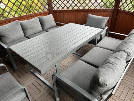 Komplet mebli tarasowych dla 8 osób - 2 sofy, 2 fotele i wysoki stół 160cm - Panaon Grande DG