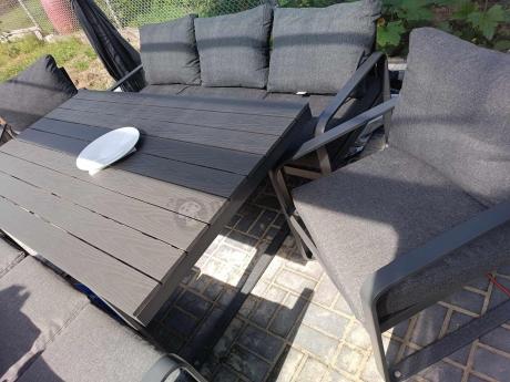 Komplet mebli tarasowych dla 8 osób - 2 sofy, 2 fotele i wysoki stół 160cm - Panaon Grande DG