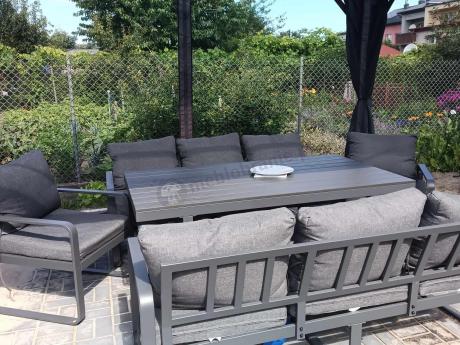 Komplet mebli tarasowych dla 8 osób - 2 sofy, 2 fotele i wysoki stół 160cm - Panaon Grande DG