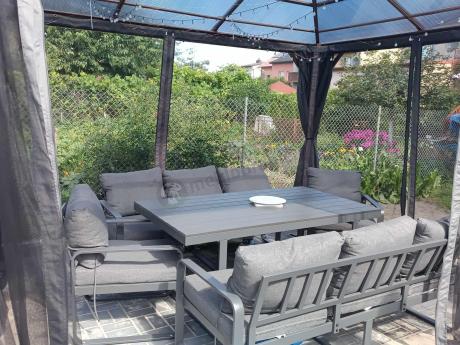 Komplet mebli tarasowych dla 8 osób - 2 sofy, 2 fotele i wysoki stół 160cm - Panaon Grande DG