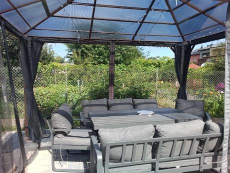 Komplet mebli tarasowych dla 8 osób - 2 sofy, 2 fotele i wysoki stół 160cm - Panaon Grande DG