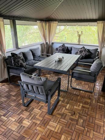 Komplet mebli tarasowych dla 8 osób - 2 sofy, 2 fotele i wysoki stół 160cm - Panaon Grande DG