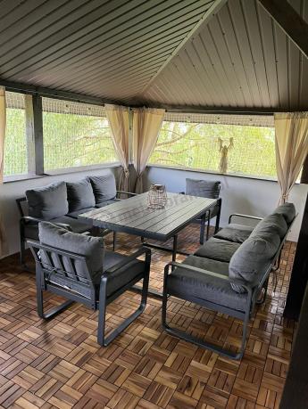 Komplet mebli tarasowych dla 8 osób - 2 sofy, 2 fotele i wysoki stół 160cm - Panaon Grande DG