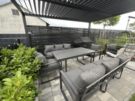 Komplet mebli tarasowych dla 8 osób - 2 sofy, 2 fotele i wysoki stół 160cm - Panaon Grande DG