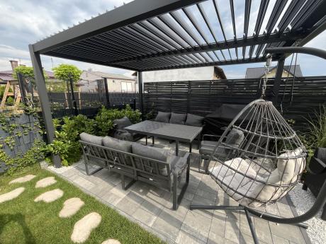 Komplet mebli tarasowych dla 8 osób - 2 sofy, 2 fotele i wysoki stół 160cm - Panaon Grande DG