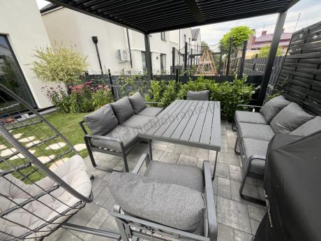 Komplet mebli tarasowych dla 8 osób - 2 sofy, 2 fotele i wysoki stół 160cm - Panaon Grande DG