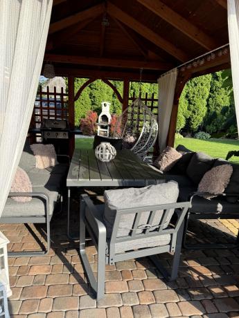 Komplet mebli tarasowych dla 8 osób - 2 sofy, 2 fotele i wysoki stół 160cm - Panaon Grande DG