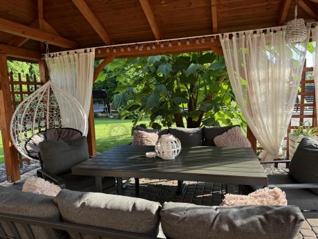 Komplet mebli tarasowych dla 8 osób - 2 sofy, 2 fotele i wysoki stół 160cm - Panaon Grande DG