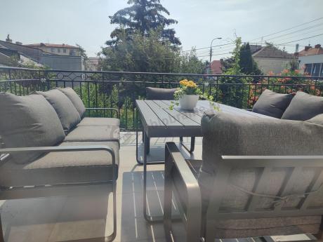 Komplet mebli tarasowych dla 8 osób - 2 sofy, 2 fotele i wysoki stół 160cm - Panaon Grande DG