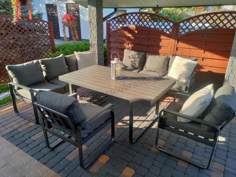 Komplet mebli tarasowych dla 8 osób - 2 sofy, 2 fotele i wysoki stół 160cm - Panaon Grande DG