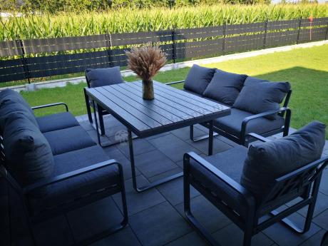 Komplet mebli tarasowych dla 8 osób - 2 sofy, 2 fotele i wysoki stół 160cm - Panaon Grande DG