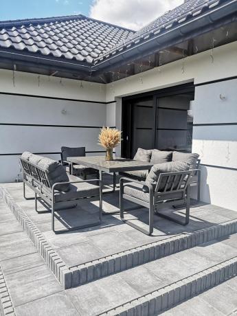 Komplet mebli tarasowych dla 8 osób - 2 sofy, 2 fotele i wysoki stół 160cm - Panaon Grande DG