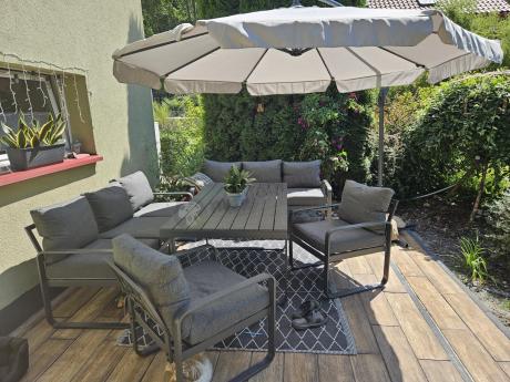 Komplet mebli tarasowych dla 8 osób - 2 sofy, 2 fotele i wysoki stół 160cm - Panaon Grande DG