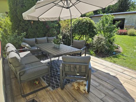 Komplet mebli tarasowych dla 8 osób - 2 sofy, 2 fotele i wysoki stół 160cm - Panaon Grande DG