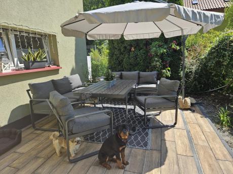 Komplet mebli tarasowych dla 8 osób - 2 sofy, 2 fotele i wysoki stół 160cm - Panaon Grande DG