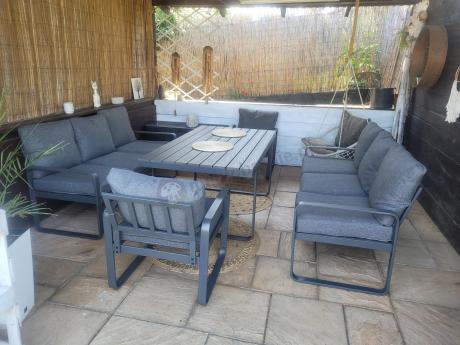 Komplet mebli tarasowych dla 8 osób - 2 sofy, 2 fotele i wysoki stół 160cm - Panaon Grande DG