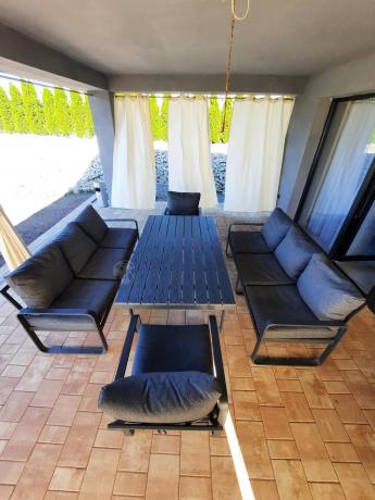 Komplet mebli tarasowych dla 8 osób - 2 sofy, 2 fotele i wysoki stół 160cm - Panaon Grande DG