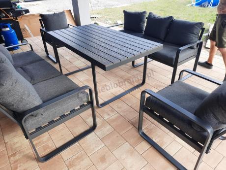 Komplet mebli tarasowych dla 8 osób - 2 sofy, 2 fotele i wysoki stół 160cm - Panaon Grande DG