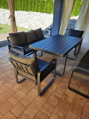 Komplet mebli tarasowych dla 8 osób - 2 sofy, 2 fotele i wysoki stół 160cm - Panaon Grande DG