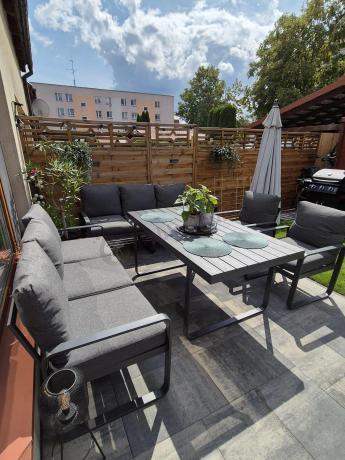 Komplet mebli tarasowych dla 8 osób - 2 sofy, 2 fotele i wysoki stół 160cm - Panaon Grande DG