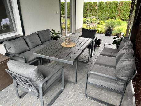 Komplet mebli tarasowych dla 8 osób - 2 sofy, 2 fotele i wysoki stół 160cm - Panaon Grande DG
