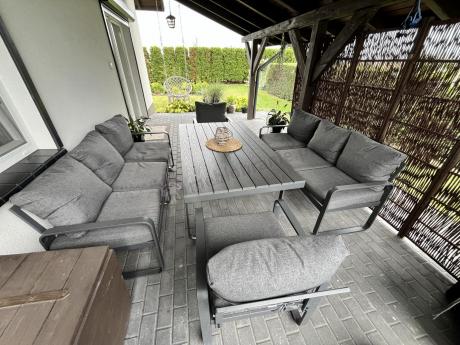 Komplet mebli tarasowych dla 8 osób - 2 sofy, 2 fotele i wysoki stół 160cm - Panaon Grande DG