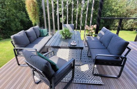 Komplet mebli tarasowych dla 8 osób - 2 sofy, 2 fotele i wysoki stół 160cm - Panaon Grande DG