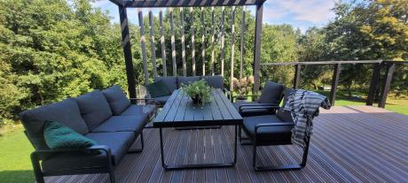 Komplet mebli tarasowych dla 8 osób - 2 sofy, 2 fotele i wysoki stół 160cm - Panaon Grande DG