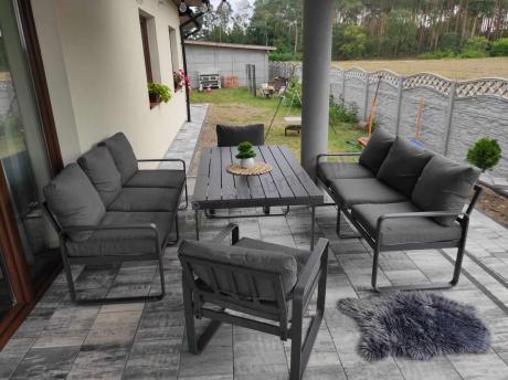 Komplet mebli tarasowych dla 8 osób - 2 sofy, 2 fotele i wysoki stół 160cm - Panaon Grande DG