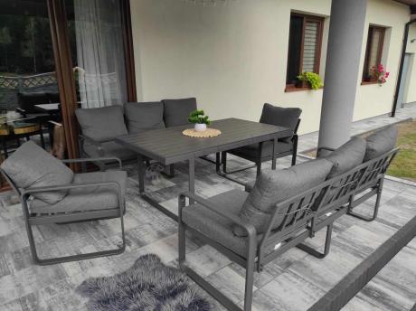 Komplet mebli tarasowych dla 8 osób - 2 sofy, 2 fotele i wysoki stół 160cm - Panaon Grande DG