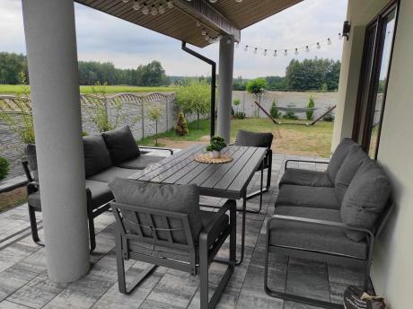 Komplet mebli tarasowych dla 8 osób - 2 sofy, 2 fotele i wysoki stół 160cm - Panaon Grande DG