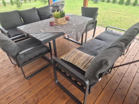 Komplet mebli tarasowych dla 8 osób - 2 sofy, 2 fotele i wysoki stół 160cm - Panaon Grande DG