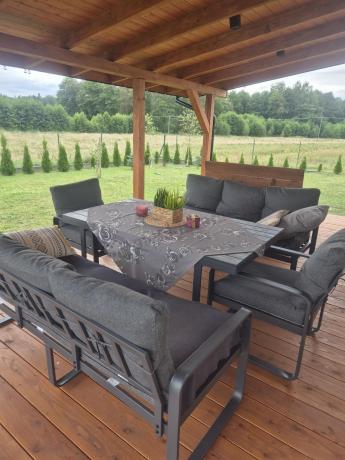 Komplet mebli tarasowych dla 8 osób - 2 sofy, 2 fotele i wysoki stół 160cm - Panaon Grande DG