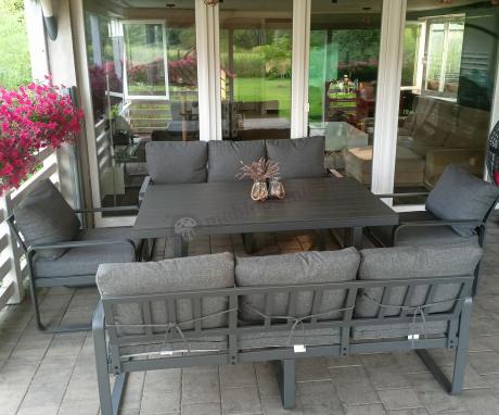 Komplet mebli tarasowych dla 8 osób - 2 sofy, 2 fotele i wysoki stół 160cm - Panaon Grande DG