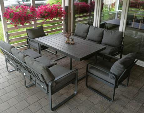 Komplet mebli tarasowych dla 8 osób - 2 sofy, 2 fotele i wysoki stół 160cm - Panaon Grande DG