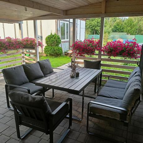 Komplet mebli tarasowych dla 8 osób - 2 sofy, 2 fotele i wysoki stół 160cm - Panaon Grande DG