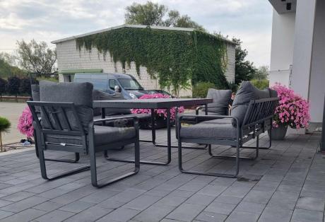 Komplet mebli tarasowych dla 8 osób - 2 sofy, 2 fotele i wysoki stół 160cm - Panaon Grande DG