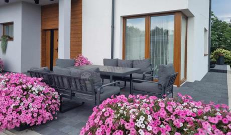 Komplet mebli tarasowych dla 8 osób - 2 sofy, 2 fotele i wysoki stół 160cm - Panaon Grande DG