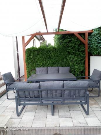 Komplet mebli tarasowych dla 8 osób - 2 sofy, 2 fotele i wysoki stół 160cm - Panaon Grande DG