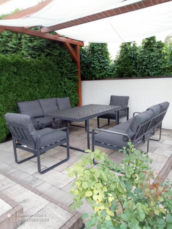 Komplet mebli tarasowych dla 8 osób - 2 sofy, 2 fotele i wysoki stół 160cm - Panaon Grande DG