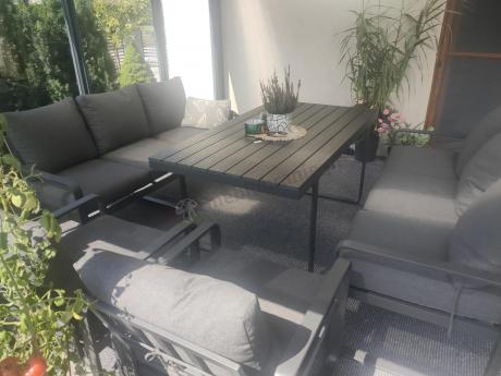 Komplet mebli tarasowych dla 8 osób - 2 sofy, 2 fotele i wysoki stół 160cm - Panaon Grande DG