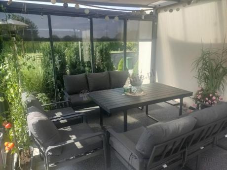 Komplet mebli tarasowych dla 8 osób - 2 sofy, 2 fotele i wysoki stół 160cm - Panaon Grande DG