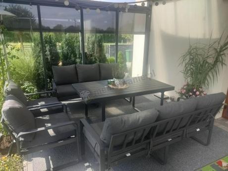 Komplet mebli tarasowych dla 8 osób - 2 sofy, 2 fotele i wysoki stół 160cm - Panaon Grande DG