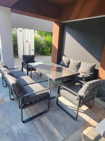 Komplet mebli tarasowych dla 8 osób - 2 sofy, 2 fotele i wysoki stół 160cm - Panaon Grande DG