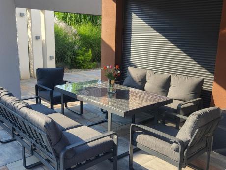 Komplet mebli tarasowych dla 8 osób - 2 sofy, 2 fotele i wysoki stół 160cm - Panaon Grande DG