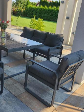 Komplet mebli tarasowych dla 8 osób - 2 sofy, 2 fotele i wysoki stół 160cm - Panaon Grande DG