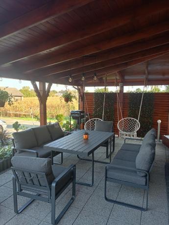 Komplet mebli tarasowych dla 8 osób - 2 sofy, 2 fotele i wysoki stół 160cm - Panaon Grande DG