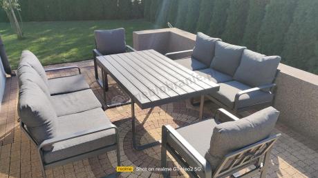 Komplet mebli tarasowych dla 8 osób - 2 sofy, 2 fotele i wysoki stół 160cm - Panaon Grande DG