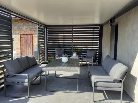 Komplet mebli tarasowych dla 8 osób - 2 sofy, 2 fotele i wysoki stół 160cm - Panaon Grande DG