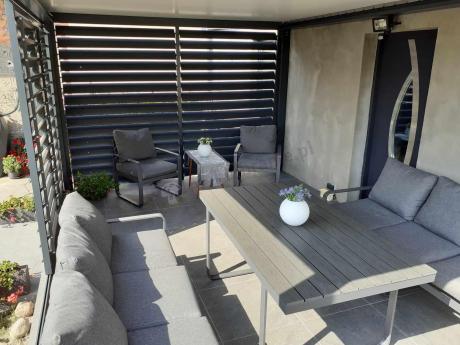 Komplet mebli tarasowych dla 8 osób - 2 sofy, 2 fotele i wysoki stół 160cm - Panaon Grande DG